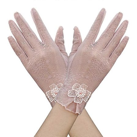Sunrain Blondehansker med blomsterblonder, kompatible med bryllup, opera, fest, blondehansker, elastiske, voksenstørrelse, dame vår og sommer tynne 