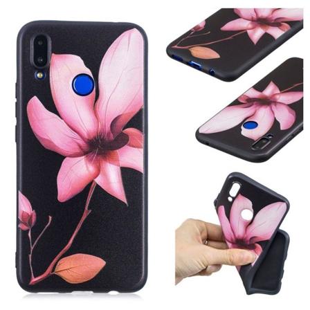 Huawei P Smart Plus beskyttelsesetui i silikone med printet mønster - Lyserød blomst Pink