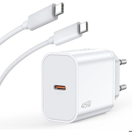 Hurtigoplader 45W - Hvid - USB-C - 1M - til Samsung Galaxy A16 A26 A36 A56 A17 S25 S24 Z flip 6 7