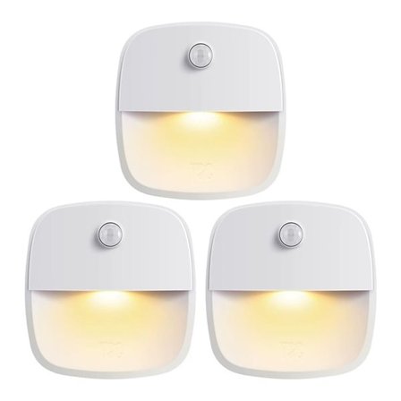 LED-nattlys med bevegelsessensor og varmt lys - 3-pakning