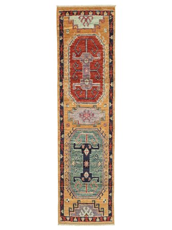 Kazak Fine Rug Oriental Runner Brown/Dark Red (Wool, Afghanistan)