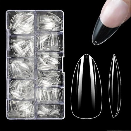 500 st Falska Nagel Kapslar Mandel Kort Gel för Nagelkonst, 10 Storlekar Stiletto Kapsel Fransk Amerikansk Akryl Manikyr Transparent Klar Tipp 