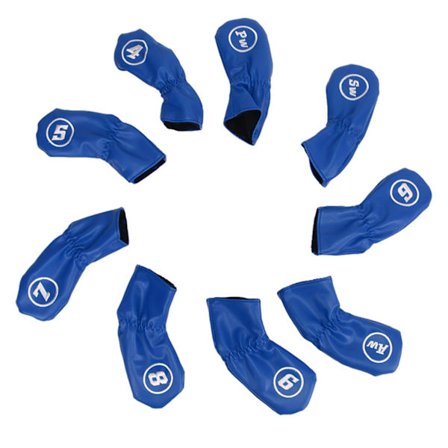 9 stk Golf Jern Head Covers PU Vanntett Venstre Høyrehendt Golfkølle Headcovers Blå