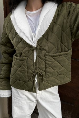 NA-KD Tie Detail Quilted Jacket - Quiltet Jakker - Grøn - EU 40