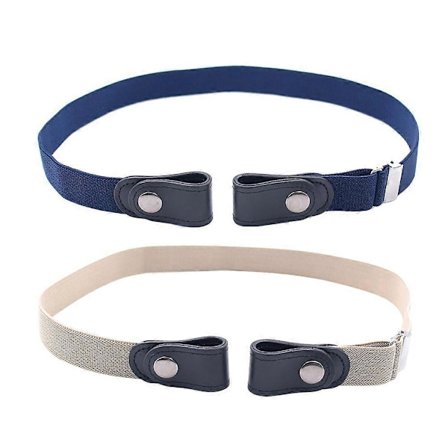 2 st Justerbara Unisex Stretch Midjebälten Utan Spänne Elastiska Bälten för Jeans Byxor Klänning (Marinblå+Beige)