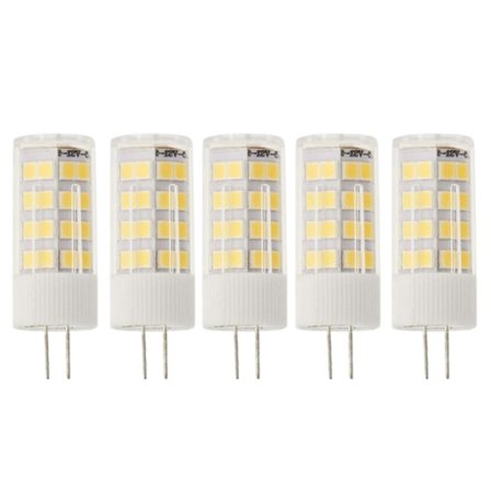 5-pack 12V DC G4 LED-lampor, 5W effekt, 6000K kallvitt, 400 lumen, (motsvarar 35-40W halogen), 12mm diameter, 46mm total längd med stift