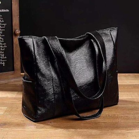 Håndtaske Stor Blød Lædertaske Kvinde Tide Koreansk Version Af Alt Enkelt Stor Kapacitet Tote Enkelt Skulder Håndtaske(Sort)