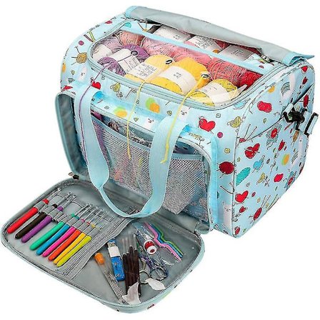 Stor Strikkpose. Garn Oppbevaringspose Med Gjennomsiktig Topplokk Og Øyemunn. Håndverkpose Gave