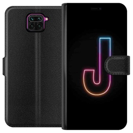 Kompatibel Tegnebogsetui til Xiaomi Xiaomi Redmi Note 9 Minimalistisk neonbogstav J i farveskiftende lys mod sort baggrund