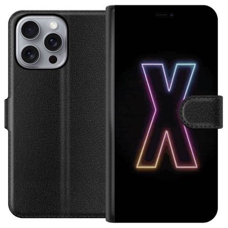 Kompatibel Tegnebogsetui til Apple Apple iPhone 16 Pro Max Neonbogstav X i stærke farvevariationer mod sort baggrund, kraftfuldt typografisk design m