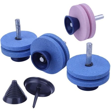 Adefol 4-pack Dubbellagers Slipsten för Gräsklipparblad Kompatibel med Borr med Bladbalancerare Kompatibel med