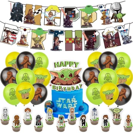 IC Tecknade festtillbehör, födelsedagsfestdekorationer inkluderar grattis på födelsedagen, tecknade tårtor, färgglada latexballonger, tecknad film