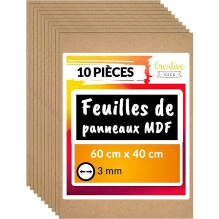 MDF-paneeli - CREATIVE DECO - 600x400x3mm - DIY, laserleikkaus, kaiverrus - ruskea