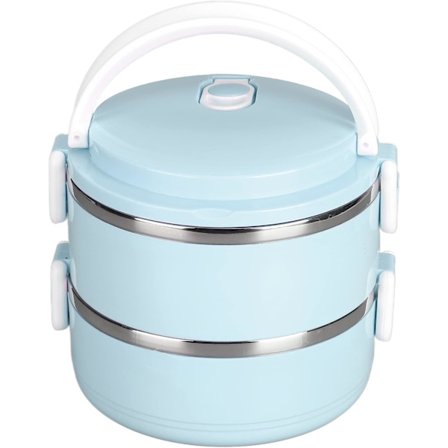 Isolerad matlåda, stapelbar varm mat Isolerad låda 304 rostfritt stål, rund matlåda Lufttät matbehållare (blått med dubbelt lager)