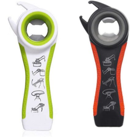 5-i-1 Multifunktionel Dåseåbner til Små Hænder, Seniorer eller Personer med Gigt, Premium Køkkenredskab (Sort/Hvid) 2 stk