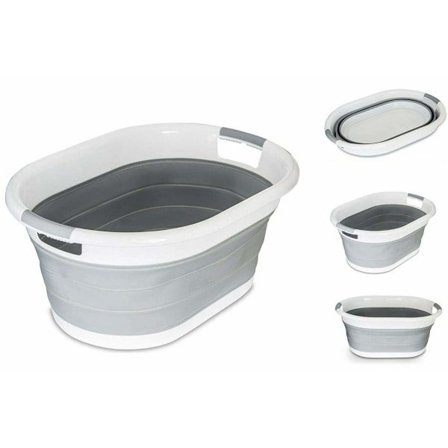 Foldbar oval vasketøjskurv 40 liter grå