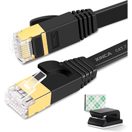 Cat 7 Ethernet-kabel 5m, flat 10gbps 600mhz/s høyhastighets patch-kabel Stp Rj45 Gigabit Lan-nettverkskabel med 10 kabelklips