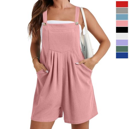 Kvinnors Sommar Casual Rompers Lös Våffel Stickad Korta Overaller Jumpsuit Med Fickor