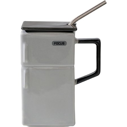 Werwimg Kreativ Retro Køleskabskrus med Låg & Sugerør - 550ml Kontor Kaffekop, Sjov Fødselsdagsgaveidé (Grå)