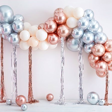 Ballonbue med Guirlander Sæt Sølv/Rosaguld/Hvid