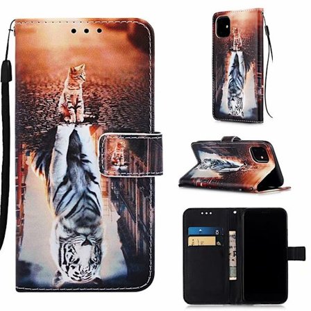 Etui til Samsung S25/S24 katt tiger tabby malt lær kortspor