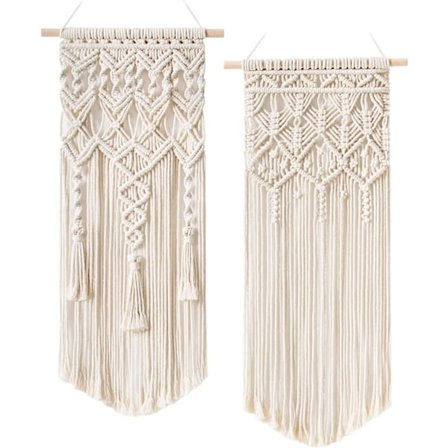 2 stk. Macrame vævet vægophæng Boho Chic Bohemian Home Geometric Art Decor, 70cm (L) x 33cm (B)