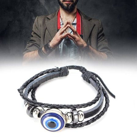 Blå onda ögats armband i turkisk stil, justerbar längd, handvävt läder, herr