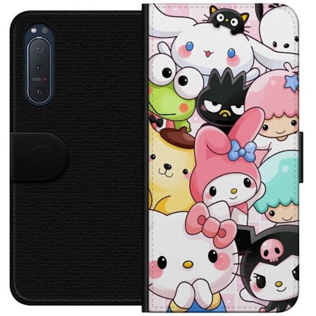 Kompatibelt Lommeboketui til Sony Xperia 5 II Tett mønster av søte figurer med store øyne i ulike farger og uttrykk med LABUBU-tekst