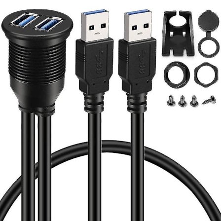 2 porter USB 3.0 Aux innfelt montering bilmontering forlengelseskabel