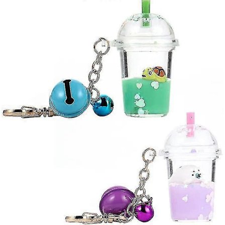 2 stk. Boba Tea-nøkkelring med flytende kvikksand-nøkkelringer, dyre-boble-te-nøkkelring (FMY)