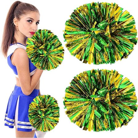 Grønne og gullfargede cheerleader-pomponer, 2 stk. metalliske cheerleader-pomponer