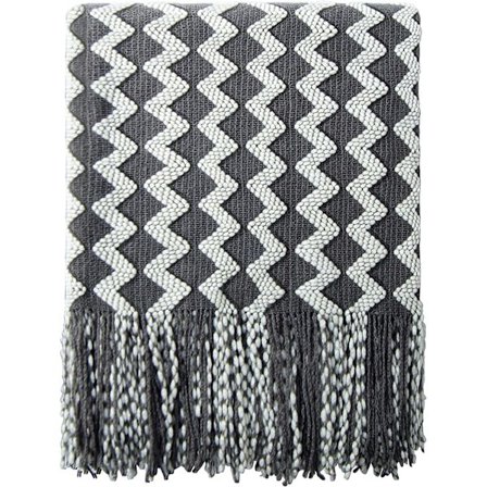 Akryylinen neulottu peitto, 51x90 tuumaa, sinapinharmaa aalto,