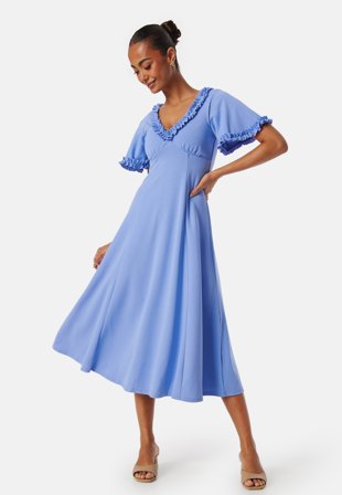 Goddiva Flutter Sleeve Frilly Midi Dre Cornflower Klær