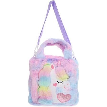 Enhjørning skuldertaske til piger søde punge til piger fluffy rygsæk pigetaske fluffy skuldertaske i imiteret pels lilla plys håndtaske
