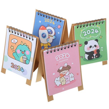 4-pakke timetabellkalender vertikal flip-kalender skrivebord 2024 kalenderdekorasjon (12,5X9,4X5,8CM, flere farger)