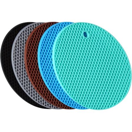 Extra tjocka silikonunderlägg 5-pack, värmebeständiga gummimattor för diskar eller kastruller, halkfri burköppnare flexibel rund honungskaka