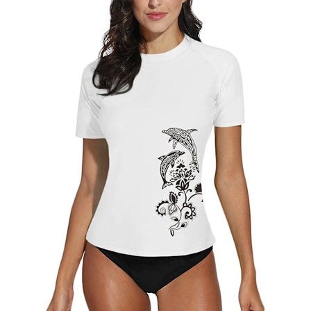Dame Kort Erme Skjorte Surf Topp Badedrakt Sommer Svømming Sport Upf 50+ Blomstermønster