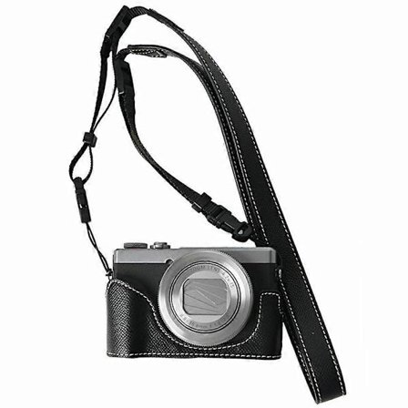 Kameraveske i skinn med skulderstropp for Canon PowerShot G7 X Mark III G7 X Mark II - Svart