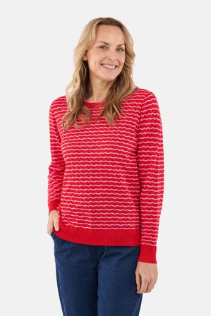 SIGNATURE - Langærmet Strik - Rød Mix - Stribet Mønstret