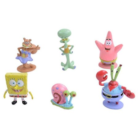 6 stk./sett Søt Anime Figur SvampeBob Model Dukker Ornamenter Hjemmedekorasjon Gave