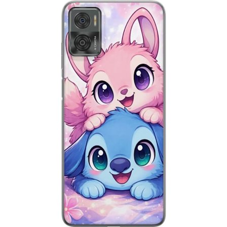 Kompatibel Mobilcover til Motorola Motorola Moto E22i Sød kawaii illustration med pink og blå fantasidyr, store øjne og bløde farver perfekt til b