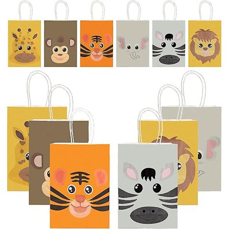 12 st Acsergery Djungeldjur Fest Godispåsar, 21 * 15 * 8 cm Presentpåsar, Godisgåva