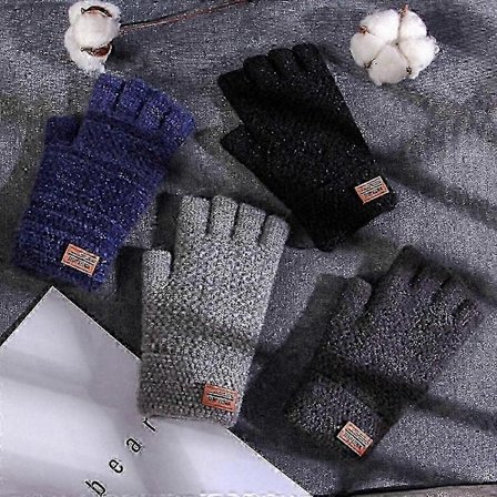 Strikkede alpakkaullhalvfingerhansker for menn for vintervarme