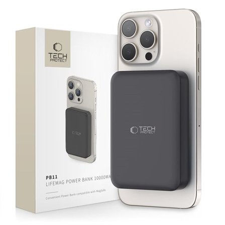Tech-Protect LifeMag PB11 Powerbank med MagSafe 10000mAh 15W USB-C port - svart + USB-C kabel