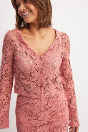 NA-KD Gilet en maille crochetée à manches longues - Ensembles d'été - Rouge - XXS