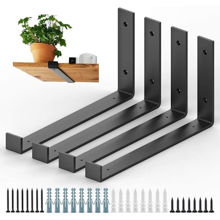4-pak Hyldeknægte med skruer, robuste rustikke knægte, industrielle jernhylder - til solide vægge stue køkken
