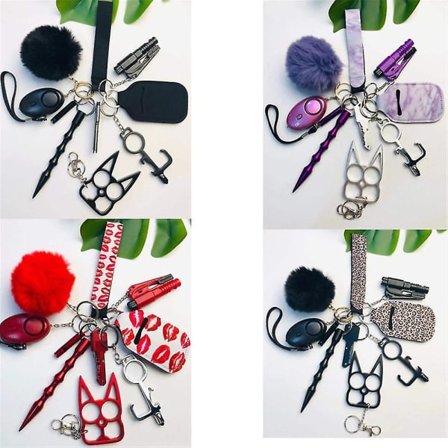 IC Defense nøgleringssæt til kvinder Sikkerhed Personlig alarm Bærbar nøglering -1 Fuld sæt