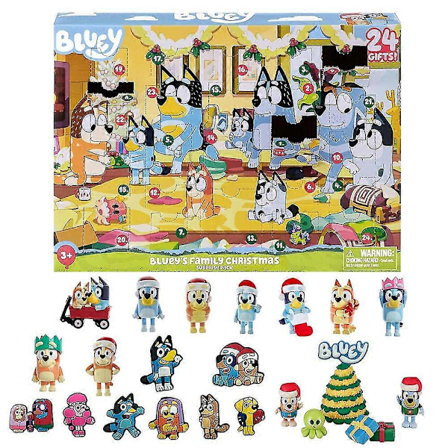 jul xmas -joulukalenteri 2025, 24 päivän joulukalenterit, sarjakuvateemaiset Bluey-hahmot nukkeyllätys