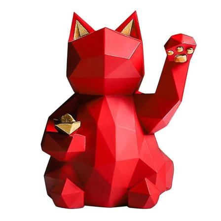 Hartsiveistos Lucky Cat -patsaskoristelu Moderni kodin sisustus - punainen L