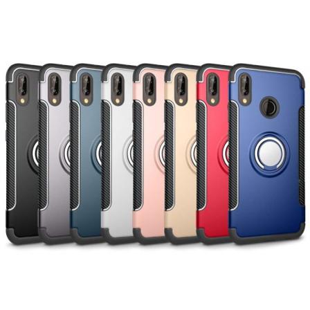 Huawei P20 Lite Praktisk Stöttåligt Skal Med Ringhållare V2 Svart